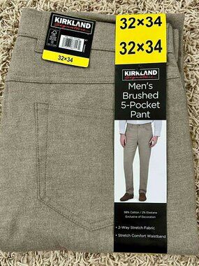 Kirkland Signature Men's Brushed 5-Pocket Pants Tan, Size 32x34 (New)